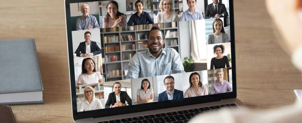 remote work meeting on a laptop